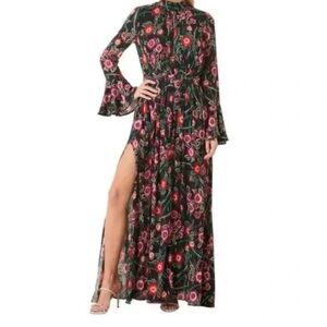 Misa Los Angeles Kora Black Floral Long Sleeve Backless Maxi Dress Size Small